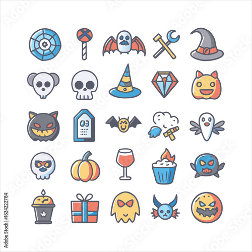 halloween line art icons kawaii vector art