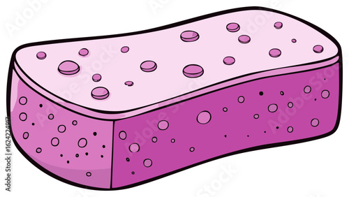 Pink Cartoon Sponge for Cleaning Illustration with Holes Texture, Cleaning Supplies and Washing