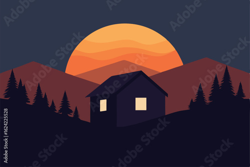 minimalist vector of a house silhouette with sunri.eps