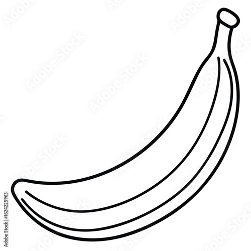 Black and White Line Art Depiction of a Single Banana Fruit Outline