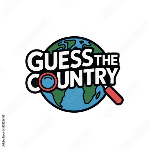 "Guess the Country" text with a globe background and a magnifying glass.