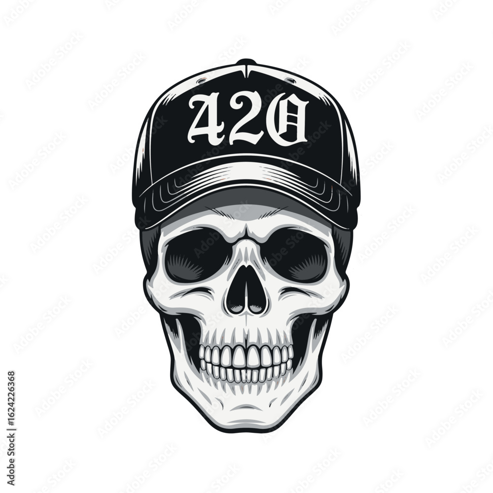 Fototapeta premium A skull wearing a baseball cap with 