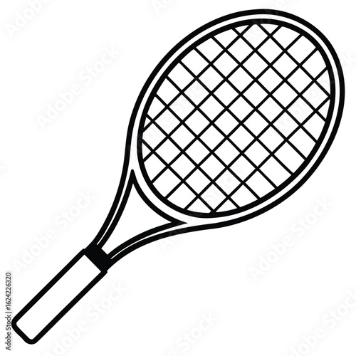 Black and White Simple Outline of a Tennis Racket Illustration