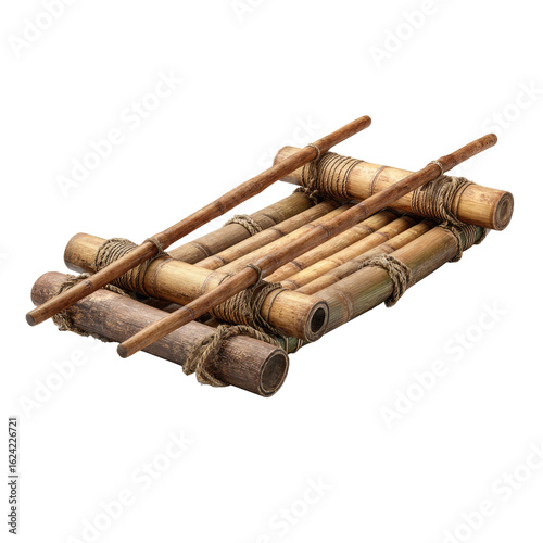 Simple bamboo raft, tied with rope