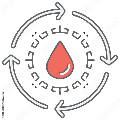 Blood Drop Cycle and Circulation Symbol Icon