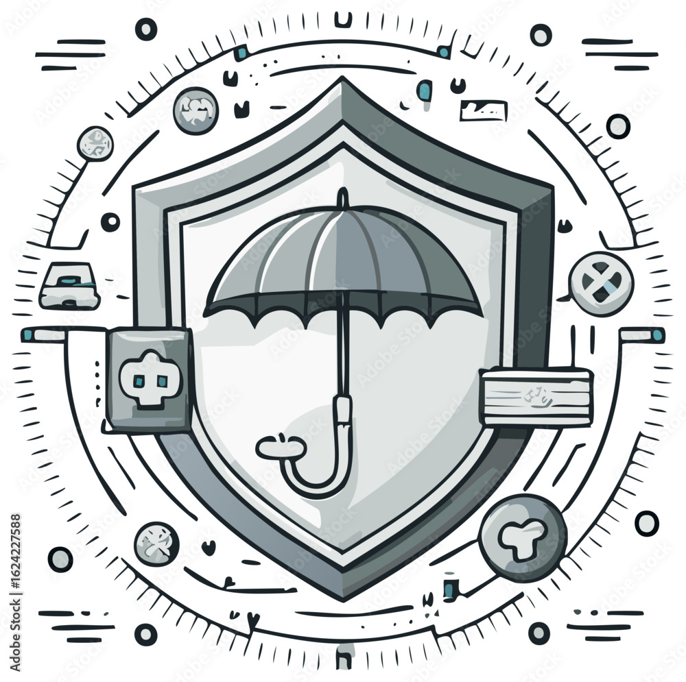 Obraz premium Cybersecurity shield with umbrella, data protection network security technology concept