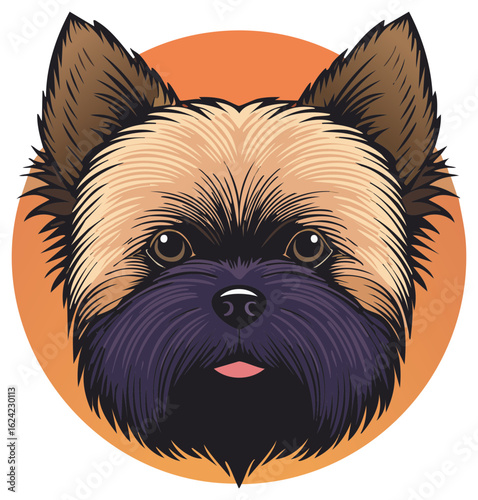 Cartoon dog portrait in a circle, vector illustration of a cute pet, digital artwork.