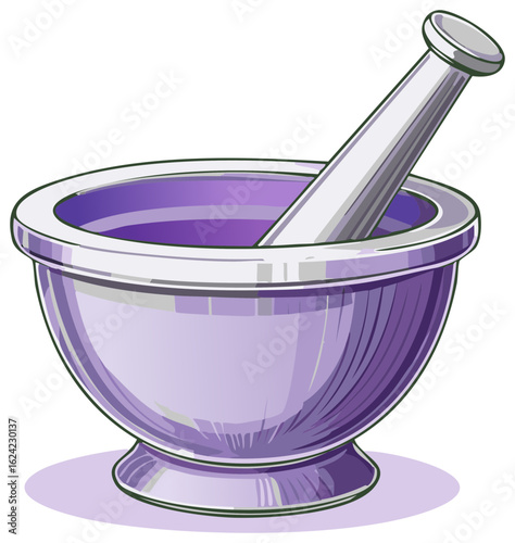 Vibrant purple mortar and pestle illustration a traditional tool for grinding and mixing ingredients