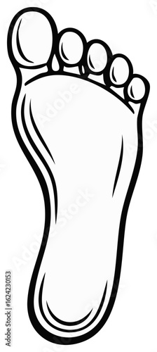 Simple black and white line art illustration of a bare human foot sole