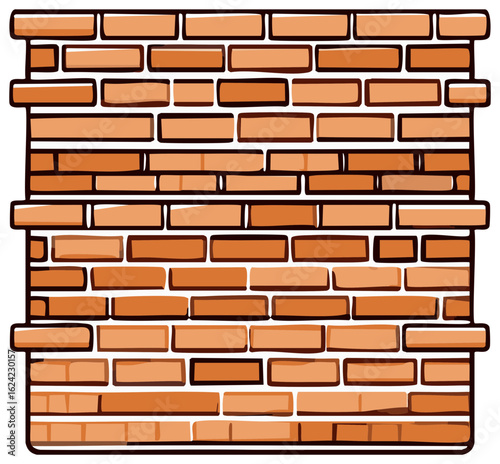 Cartoon red brick wall illustration with a hand drawn style for background and texture