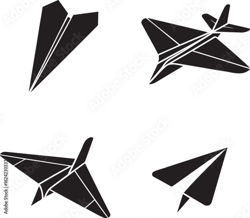 Paper plane silhouette set vector illustration isolated On Transparent Background