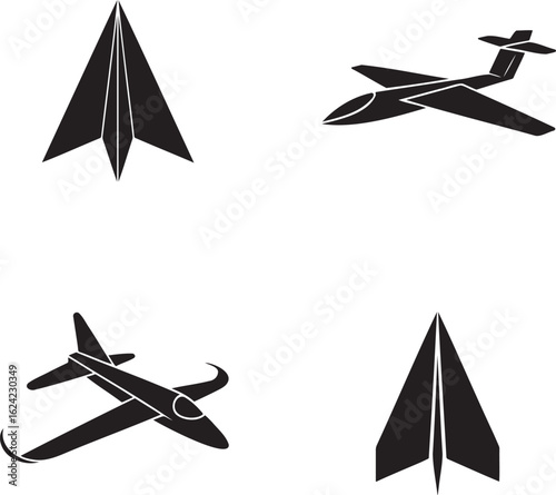 Paper plane silhouette set vector illustration isolated On Transparent Background