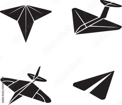 Paper plane silhouette set vector illustration isolated On Transparent Background