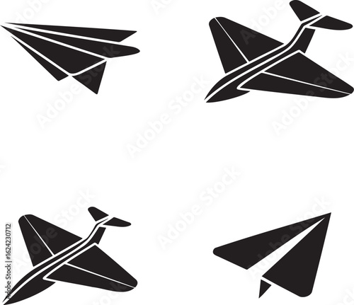 Paper plane silhouette set vector illustration isolated On Transparent Background