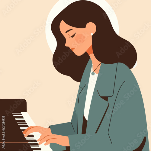 flat illustration of a pianist
