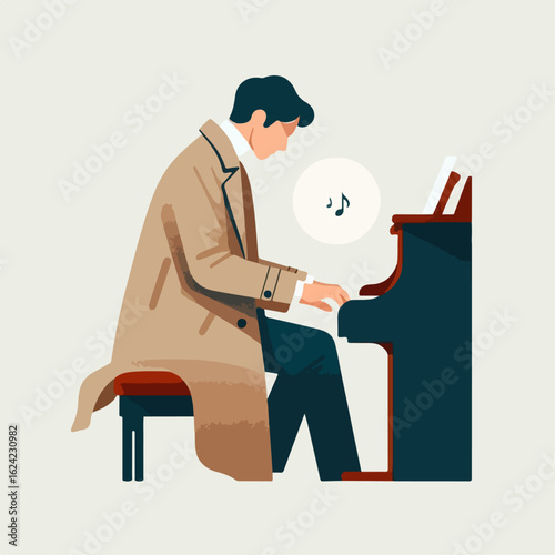 flat illustration of a pianist