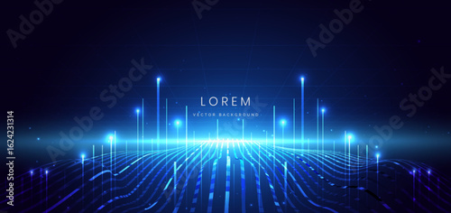 Technology glownig blue light with lighting effect and sparkle on dark blue background.