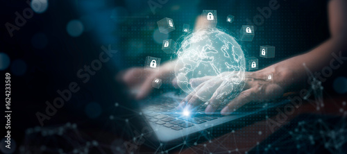 Foto Male hand typing on computer