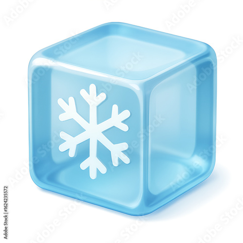 Translucent Blue Ice Cube with White Snowflake Icon