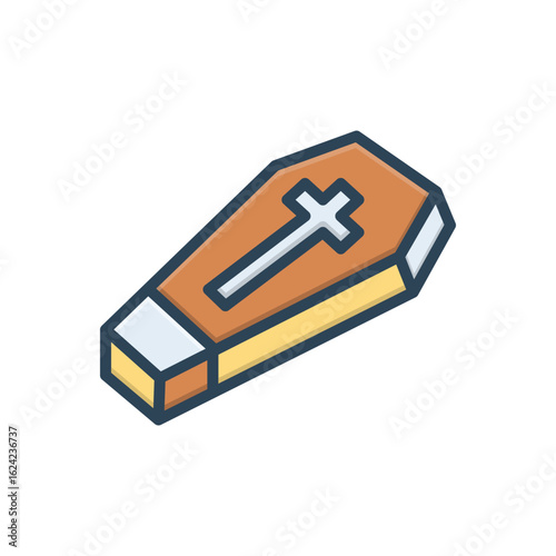 Color illustration icon for coffin