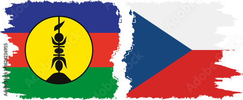 Czech and New Caledonia grunge flags connection, vector