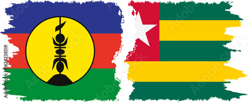 Togo and New Caledonia grunge flags connection, vector
