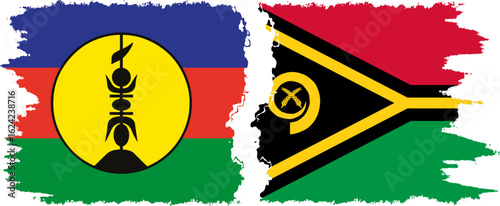 Vanuatu and New Caledonia grunge flags connection, vector