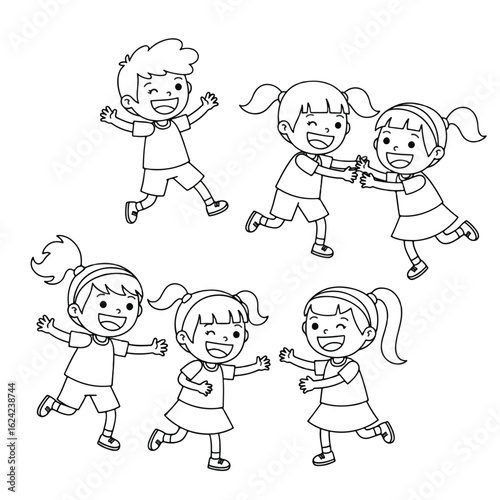 Happy children joyfully playing together, showcasing energetic movement and friendship.