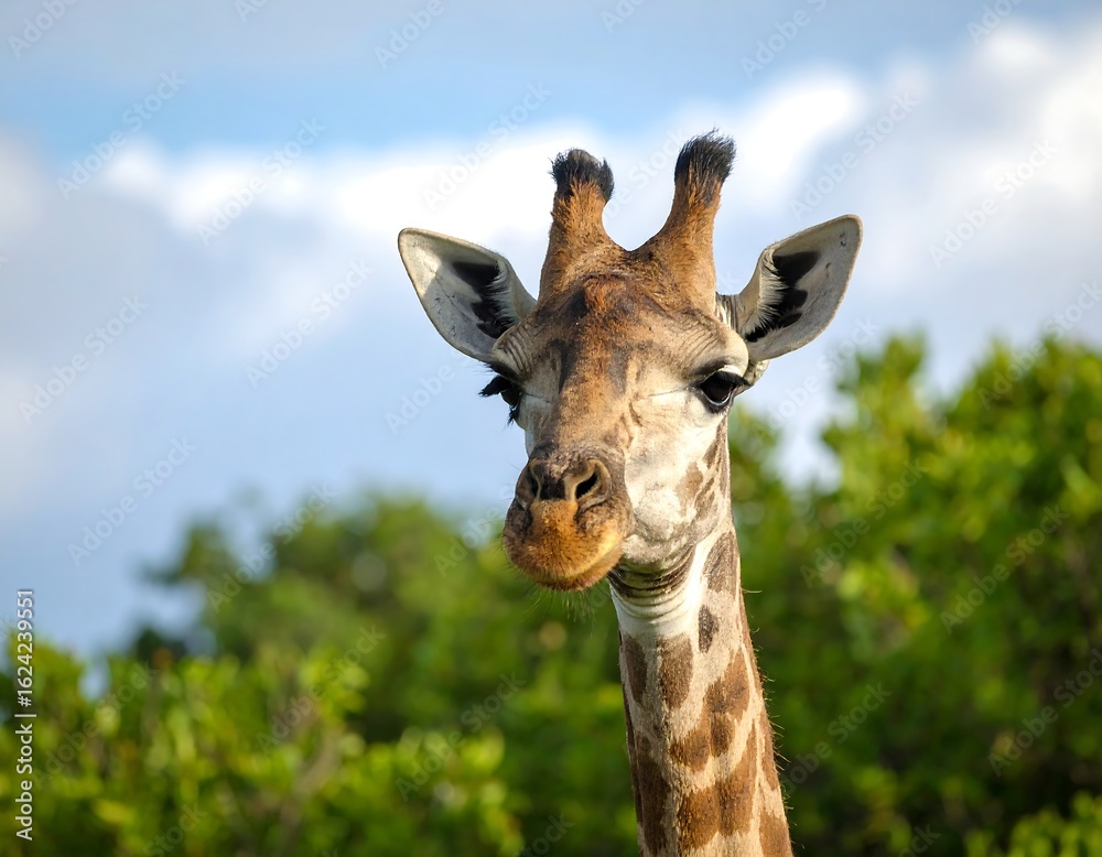 Fototapeta premium Close-up of a giraffe's head and neck