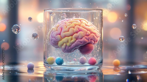 A Brain in a Glass Jar This thought provoking artwork merges creativity with science, linking art and neuro science and encouraging viewer reflect interplay and impact on our understanding of the mind