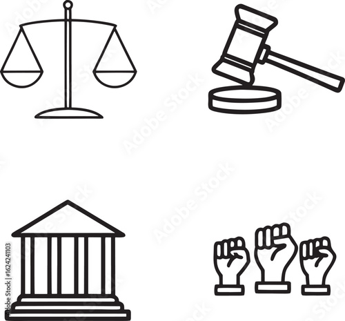 Justice System and Civil Rights Protest Icon Collection