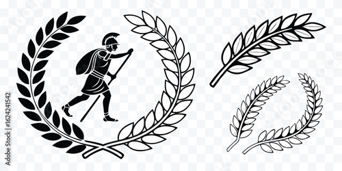 Ancient Greek Warrior with Laurel Wreath Illustration Classic Black and White Design Element