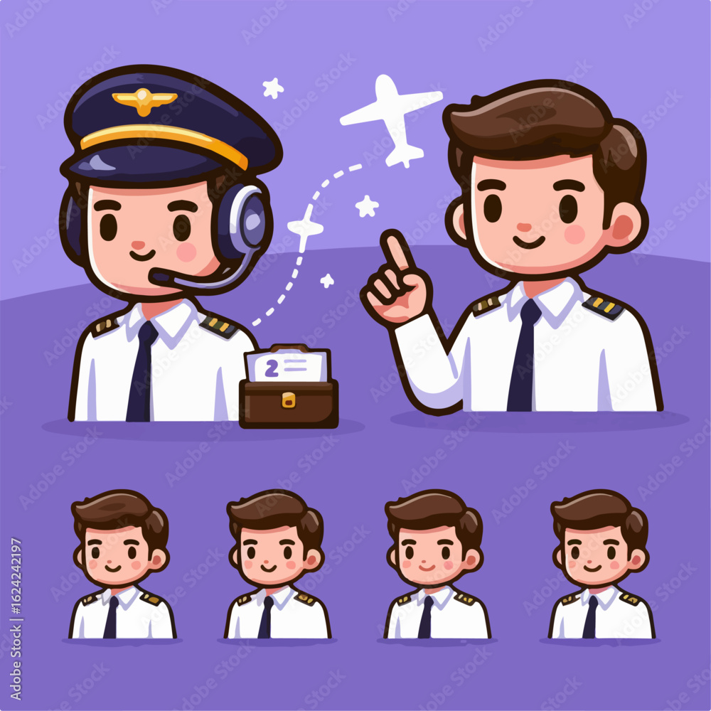 cartoon set of pilot character cartoon set of pilot character