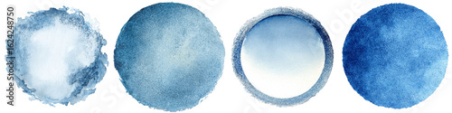 Blue watercolor texture circles abstract collection on transparent background