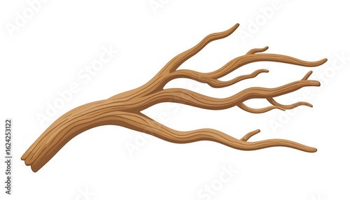 Cartoon branch with textured bark and multiple offshoots against a white background