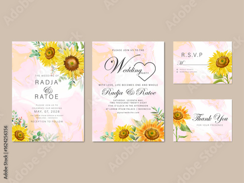watercolor sunflowers wedding invitations card set