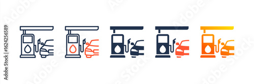 Petrol Station icon set multiple style collection