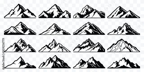 Collection of Mountain Peak Silhouettes for Outdoor Adventure and Hiking Designs a Variety of Isolated Mountain Illustrations