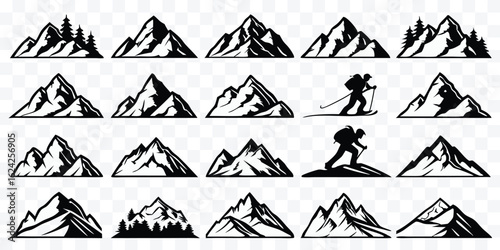 Collection of Mountain Silhouettes Vector Illustration for Outdoor Adventure and Nature Exploration Designs Graphic Resource for Travel and Recreation