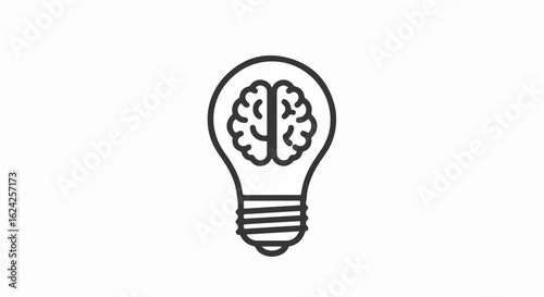 Minimalist outline lightbulb icon with human brain inside, symbolizing creative ideas and intelligence.