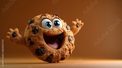 Cheerful Chocolate Chip Cookie Character with Expressive Eyes an