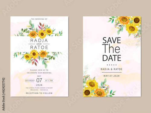 watercolor sunflowers wedding invitations card set