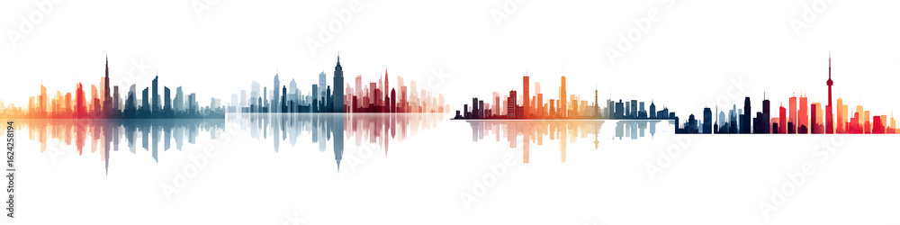 Obraz premium City Skyline Silhouette Reflection with Gradient