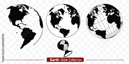 Globe collection showing different perspectives of Earth vector illustration ideal for educational materials or world travel presentations