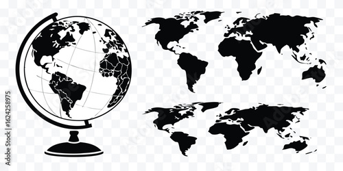 Global Perspectives Illustration of World Maps and Globe for Educational and Business Purposes Vector Artwork