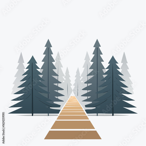 Path through tall trees leads to far distance on a clear day