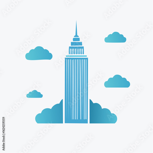 Skyscraper reaches for the sky between fluffy clouds during daylight hours