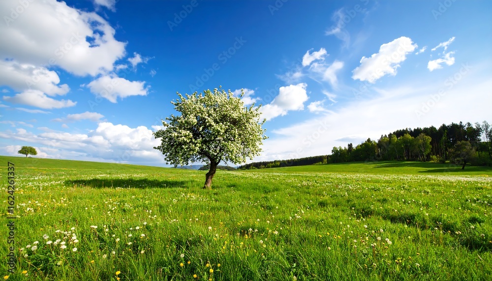 Fototapeta premium Blooming tree in a field