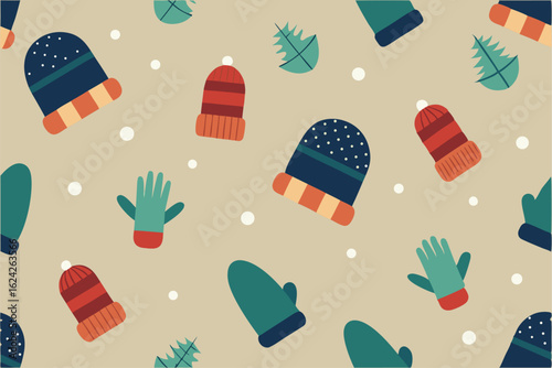 patterned wallpaper with winter mittens  scarves  .eps
