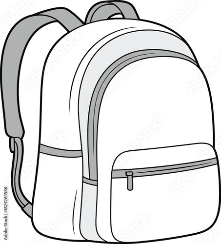 Backpack line drawing, school bag vector, cad backpack sketch, flat illustration, minimalist design, travel bag outline, vector artwork